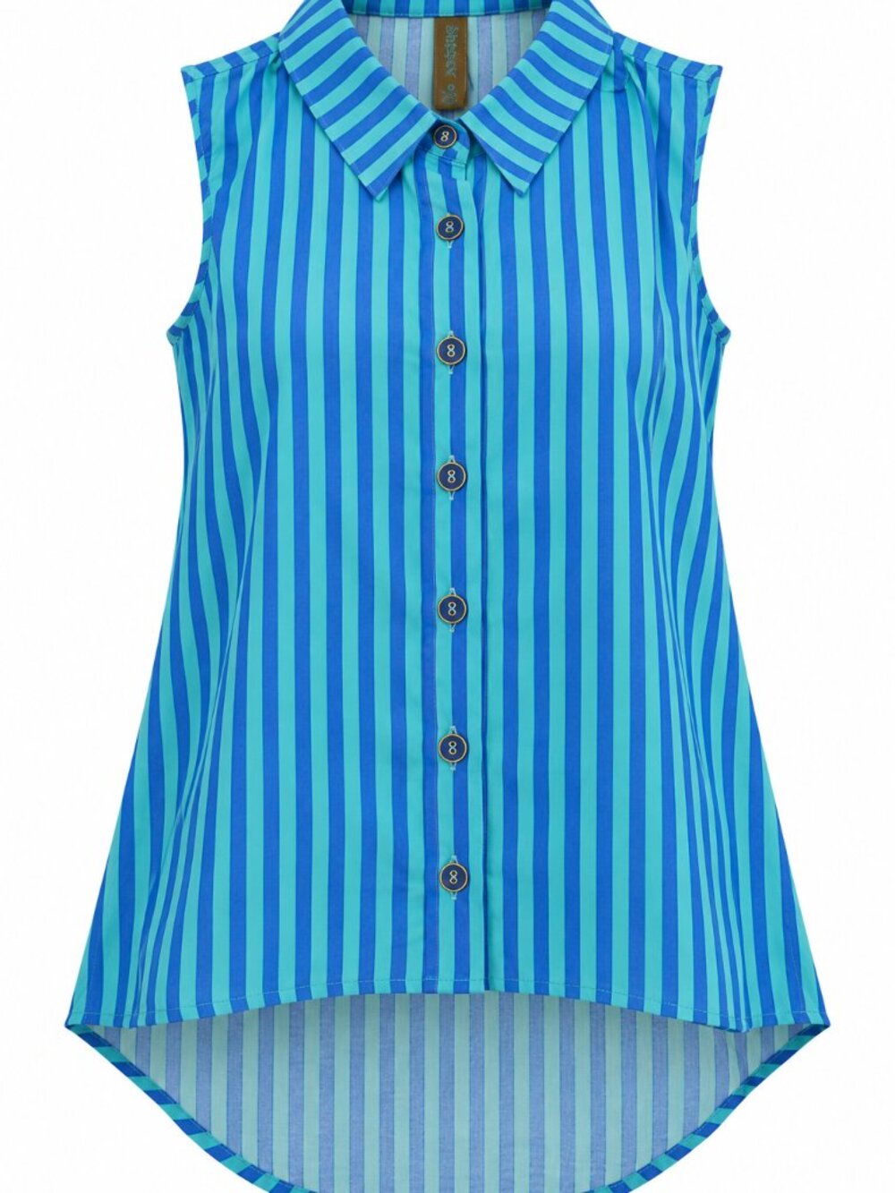 Sheer Luck Women's Striped Sleeveless Button Front Asymmetrical Blouse Size S